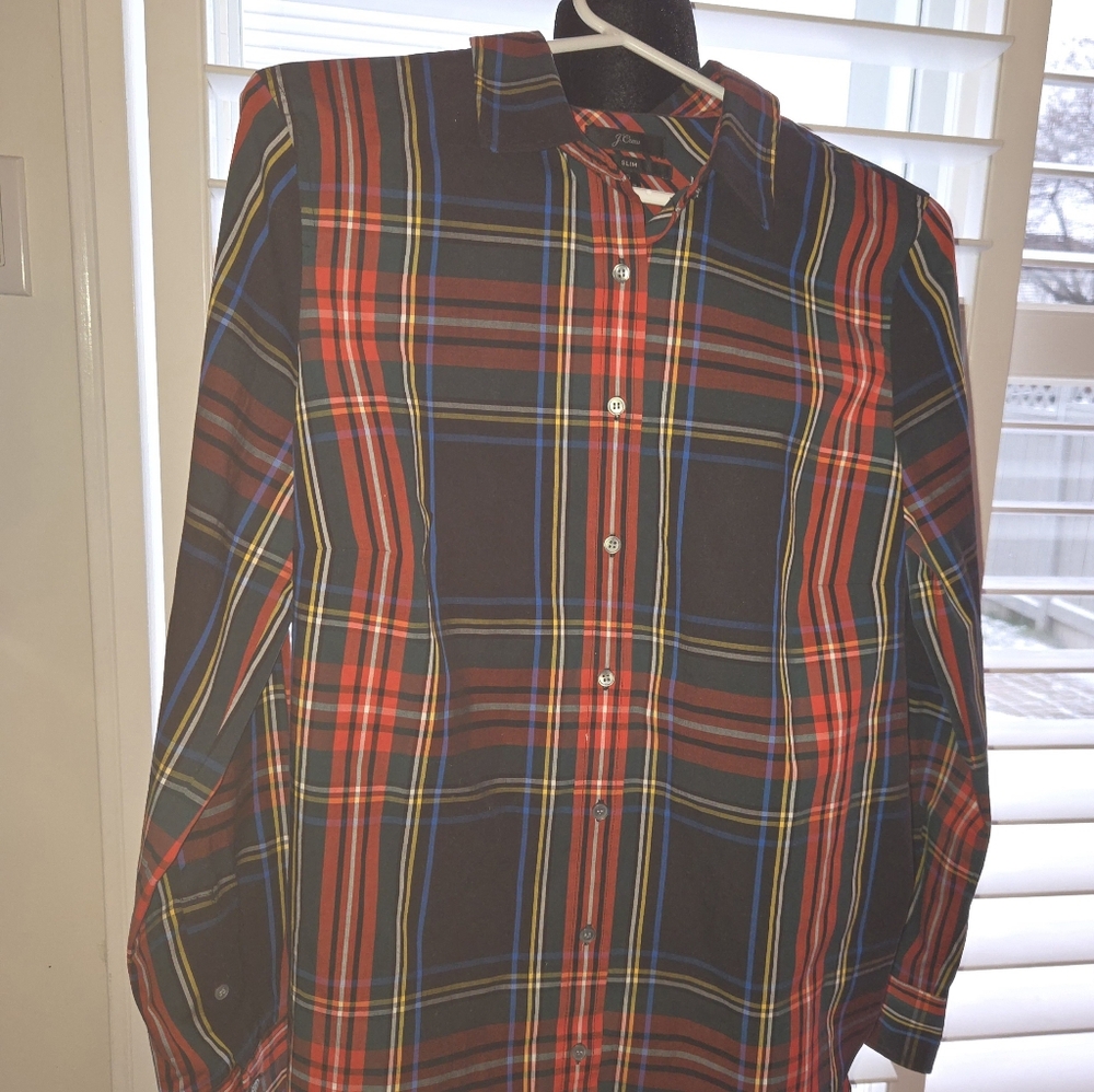 J. Crew Plaid tartan slim fit shirt EUC Size 8